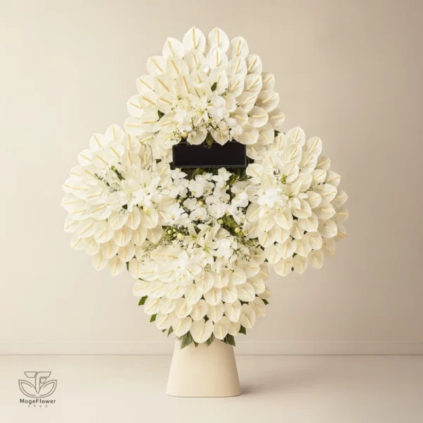 تاج گل ۵ تیکه با گلهای انتریم و لیلین و گل ارکیده کد 3038