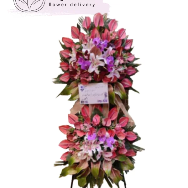 تاج گل دو طبقه برای نمایشگاه با پایه آهنی کد 2006